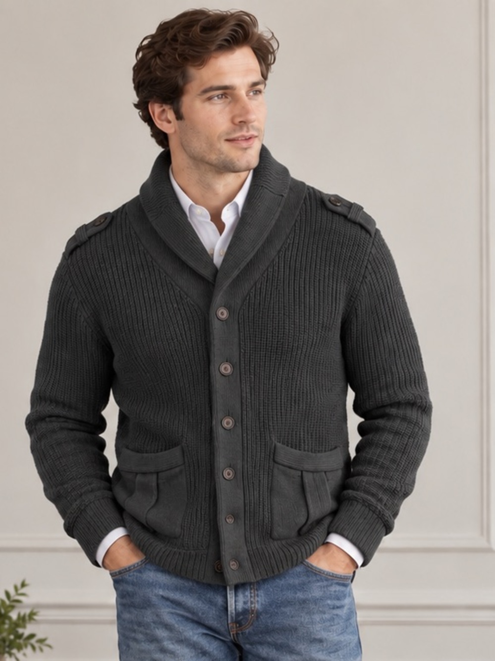 Denim & Supply Ralph Lauren Charcoal Shawl Collar Cardigan Size Small